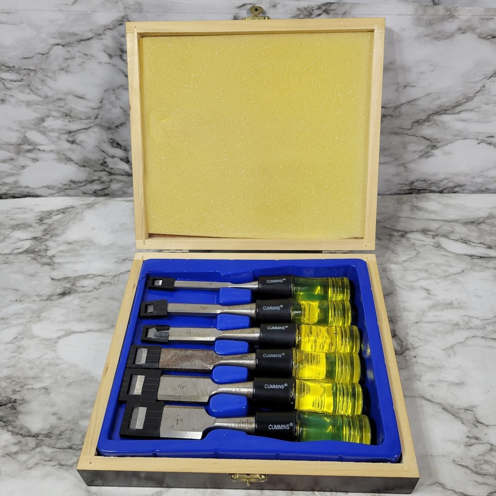 Vintage Cummins Industrial Tools 6 PC Wood Carving Set w/box Read Description